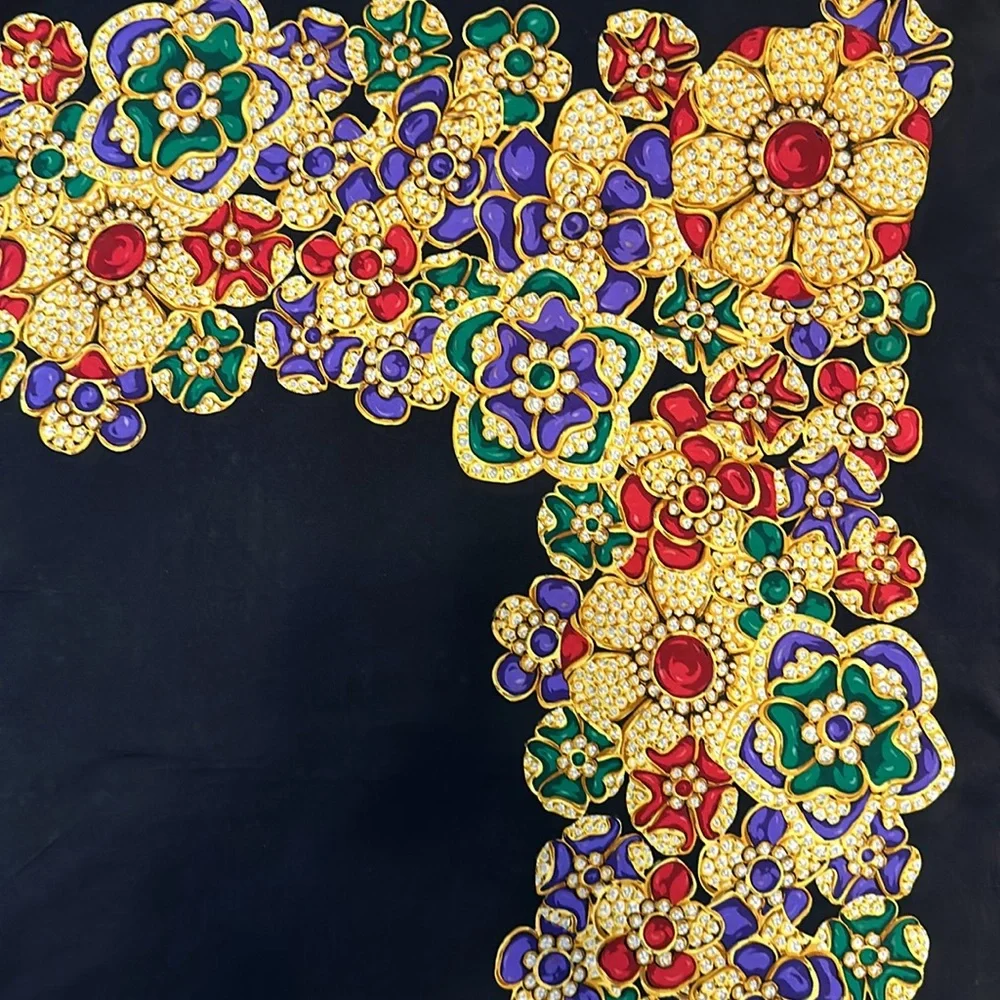 Chanel Black, Red, Purple, & Green Silk Vintage Jewel Flower Scarf! - Picture 4 of 6